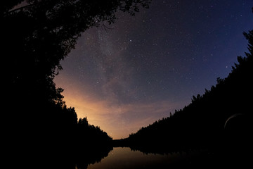 Milky Way over the  forest lake