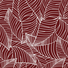 Square seamless poster with abstract leaves pattern at light burgundy background.