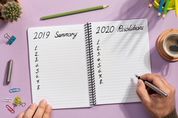 To Do list For New Year 2020, Over Head View Of Work Desk.