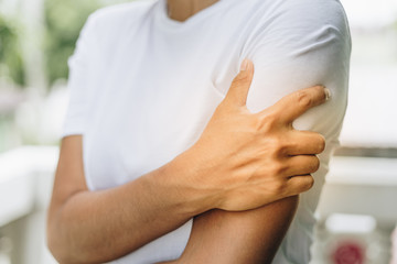 Closeup Of Woman Feeling Pain In Arm ache, , Healthcare Concept
