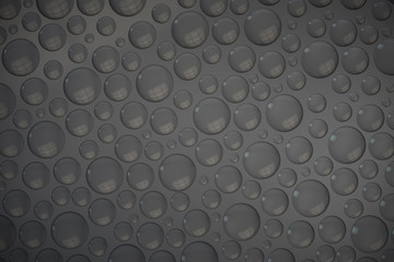 Abstract rain drops with reflection at grey background.