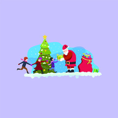 santa give a gift for children in the christmas night illustration