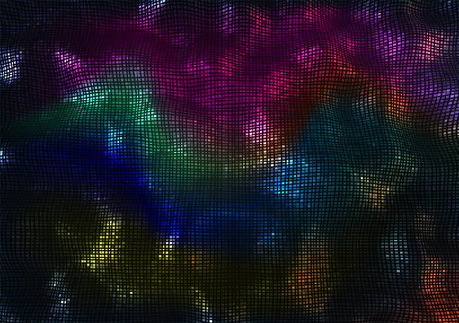 Vector abstract background. Waving and flowing shiny pixels. Color technology background.