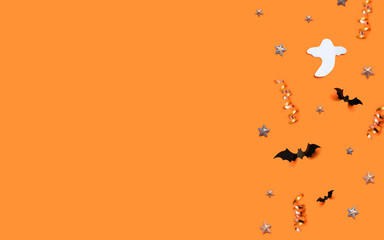 Halloween party greeting card mockup with copy space. Concept trick or treat.