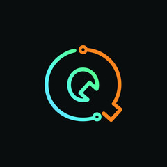 Letter Q logotype monoline,Technology and digital abstract circuit, connection concept -vector