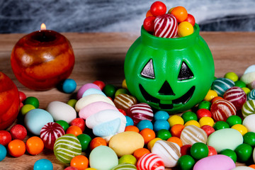 Fototapeta na wymiar Colorful funny halloween candy for kids