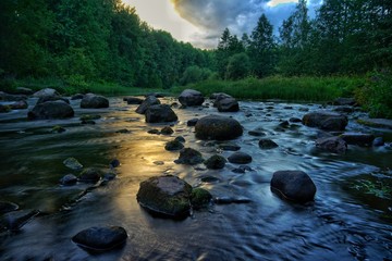 Sunset glow in the river