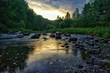Sunset glow in the river
