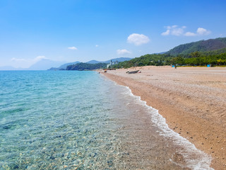 Fototapeta na wymiar Coast of the Turkish Riviera with amazing beach, Tekirova