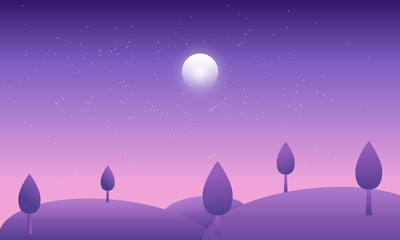 Obraz premium night time nature landscape in the Countryside with a Full moon and a Stary sky Vector illustration