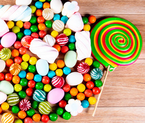  many delicious candies of various colors