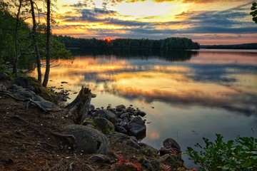 Beautiful sunset and lake scenery
