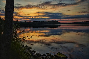 Beautiful sunset and lake scenery