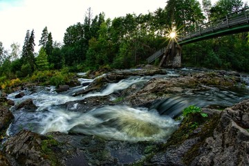 Water flowinf fast in river and rapids