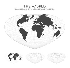 Map of The World. Bottomley projection. Globe with latitude and longitude lines. World map on meridians and parallels background. Vector illustration.