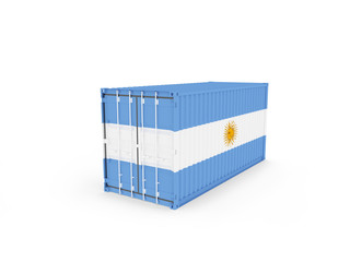 3D Illustration of Cargo Container with Argentina Flag on white background with shadows. Delivery, transportation, shipping freight transportation.