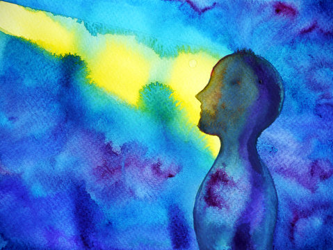 mind spiritual human head abstract art watercolor painting illustration design hand drawing
