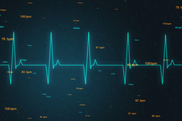 Health concept with correct cardiogram and pulse line at abstract digital background.