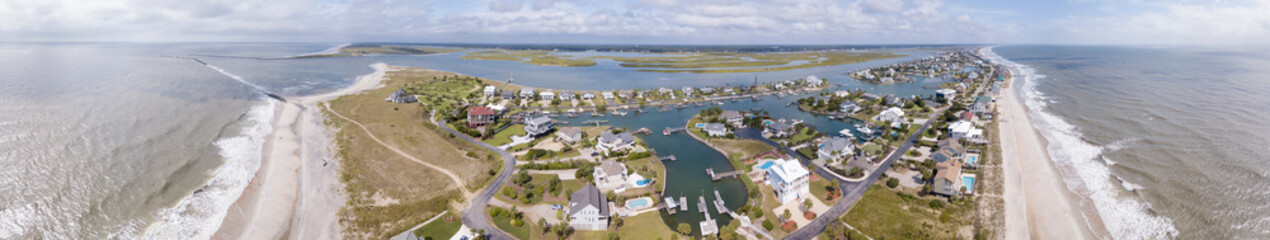 360 degree aerial panorama of Surfside Beach and Murrells Inlet near Myrtle Beach, South Carolina