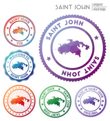 Saint John badge. Colorful polygonal island symbol. Multicolored geometric Saint John logos set. Vector illustration.
