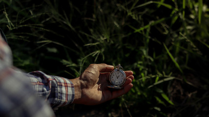 Antique watches in the hands of men