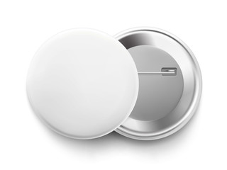 Universal mockup of white badge. Vector realistic illustration on white background, ready and simple to use for your design. The mock-up will make the presentation look as realistic as possible.