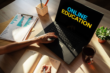 Online education, E-learning concept concept on device screen.