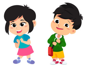 Back to school. Cute kids standing with different pose.vector and illustration.