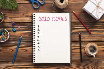 To Do list For New Year 2020, Over Head View Of Work Desk.