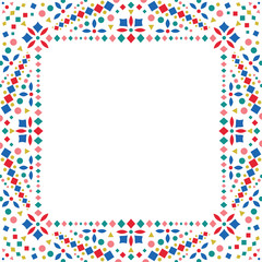 Mexican embroidery motif celebration border. Card or invitation for fiesta party template with bright folk art pattern.
