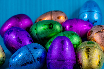 Colourful easter eggs, candies and baskets on display. Calgary, Alberta, Canada