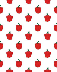 Vector seamless pattern of red hand drawn sketch bell pepper isolated on white background