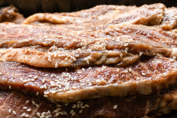Bowl of raw beef rib steaks