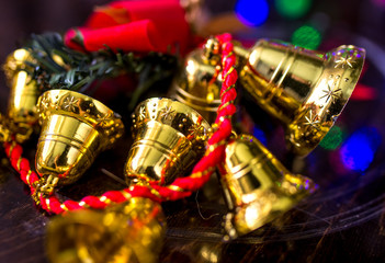 christmas jingle bells with red ribbon and bow