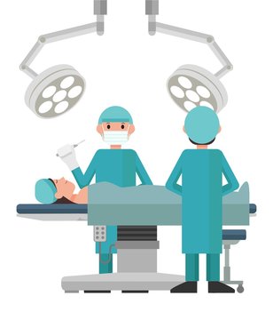Surgery team operating. Medical team performing surgical operation in an operating room. Vector