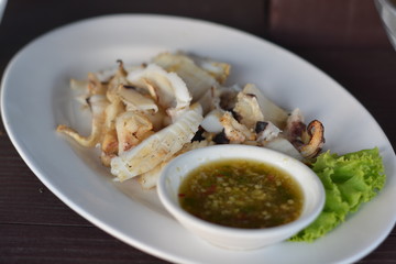 Grilled Squid with Salt in Thailand.
