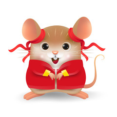 Cartoon of the little rat personality with Chinese traditional costume. Zodiac symbol of the year 2020. Chinese New Year, the year of the rat.Cartoon of the little rat personality with Chinese traditi