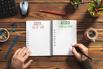 To Do list For New Year 2020, Over Head View Of Work Desk.