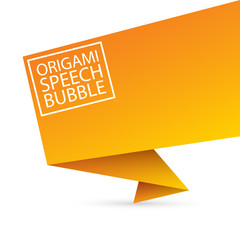 Abstract orange origami speech bubble or banner isolated on white background. Ribbon banner, scroll, price tag, sticker, badge, poster. - obrazy, fototapety, plakaty