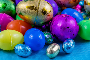Colourful easter eggs, candies and baskets on display. Calgary, Alberta, Canada