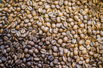 Whole grains of roasted coffee