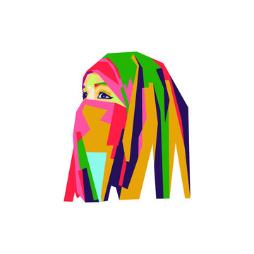 Arabian girl in pop art illustration. Beautiful hijab girl illustration. pop art style Keywords: