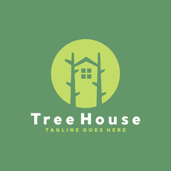 Tree House Logo design. Nature Emblem vector concept and Modern icon. Shape Symbol.   Logo for Company and Business.