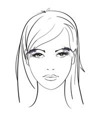 Beautiful young woman with nimbus. Fashion sketch. Fashion girls face. Hand-drawn fashion model. Woman face on a white background.  Hair style