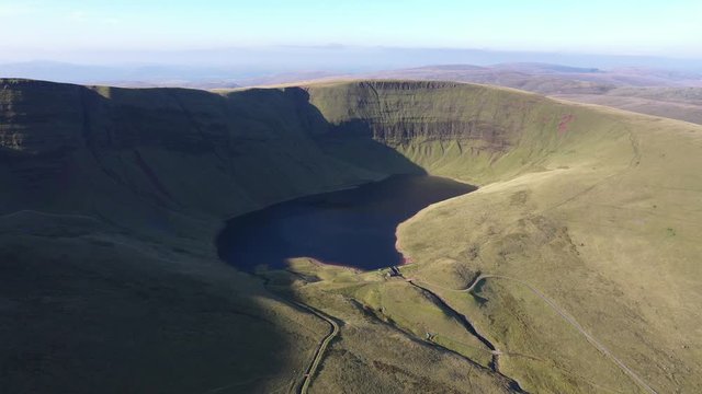 Aerial view of Llyn y Fan Fach Brecon Beacons National Park ,Wales, UK