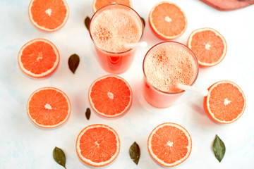 orange juice in glass, top view. Flat lay