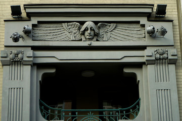 Architectural reliefs in the art Nouveau style on a hot summer day.   