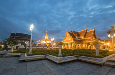 Naklejka premium Cityscape Wat Ratchanatdaram Temple the beautiful golden castle or pagoda Bangkok, Thailand