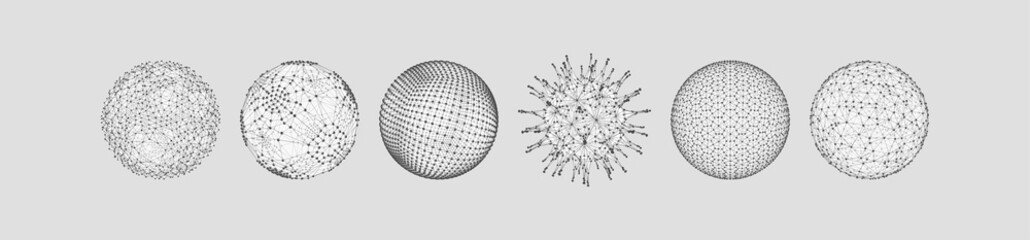 Sphere with connected lines and dots. Wireframe illustration. Abstract 3d grid design. Technology style.