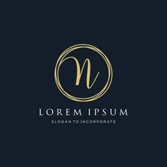 Letter N Logo, handwriting template , circle concept - Vector